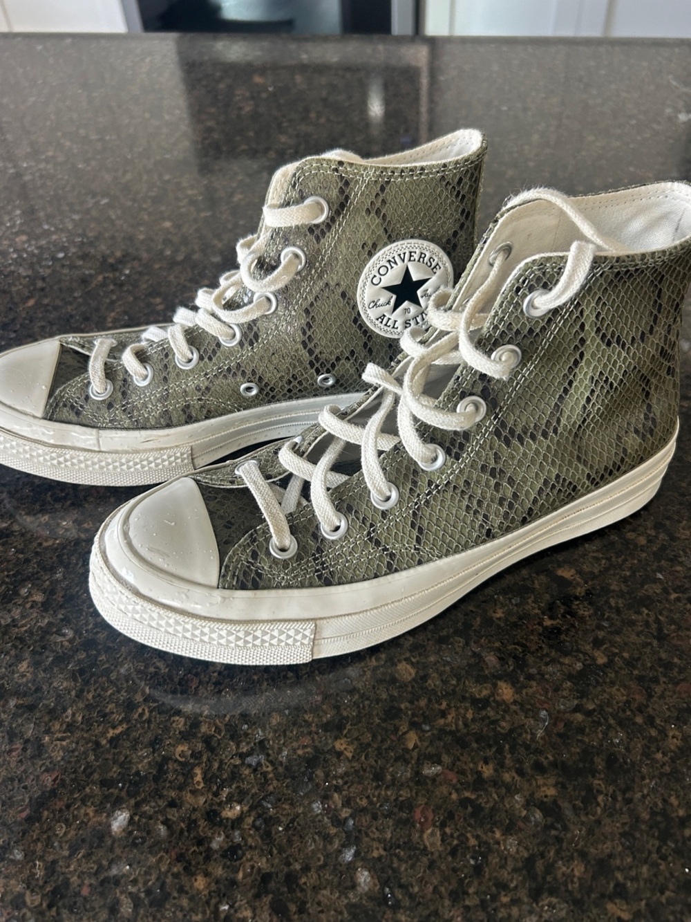 Converse High Top Sneakers in Olive Snake-Print with White Accents